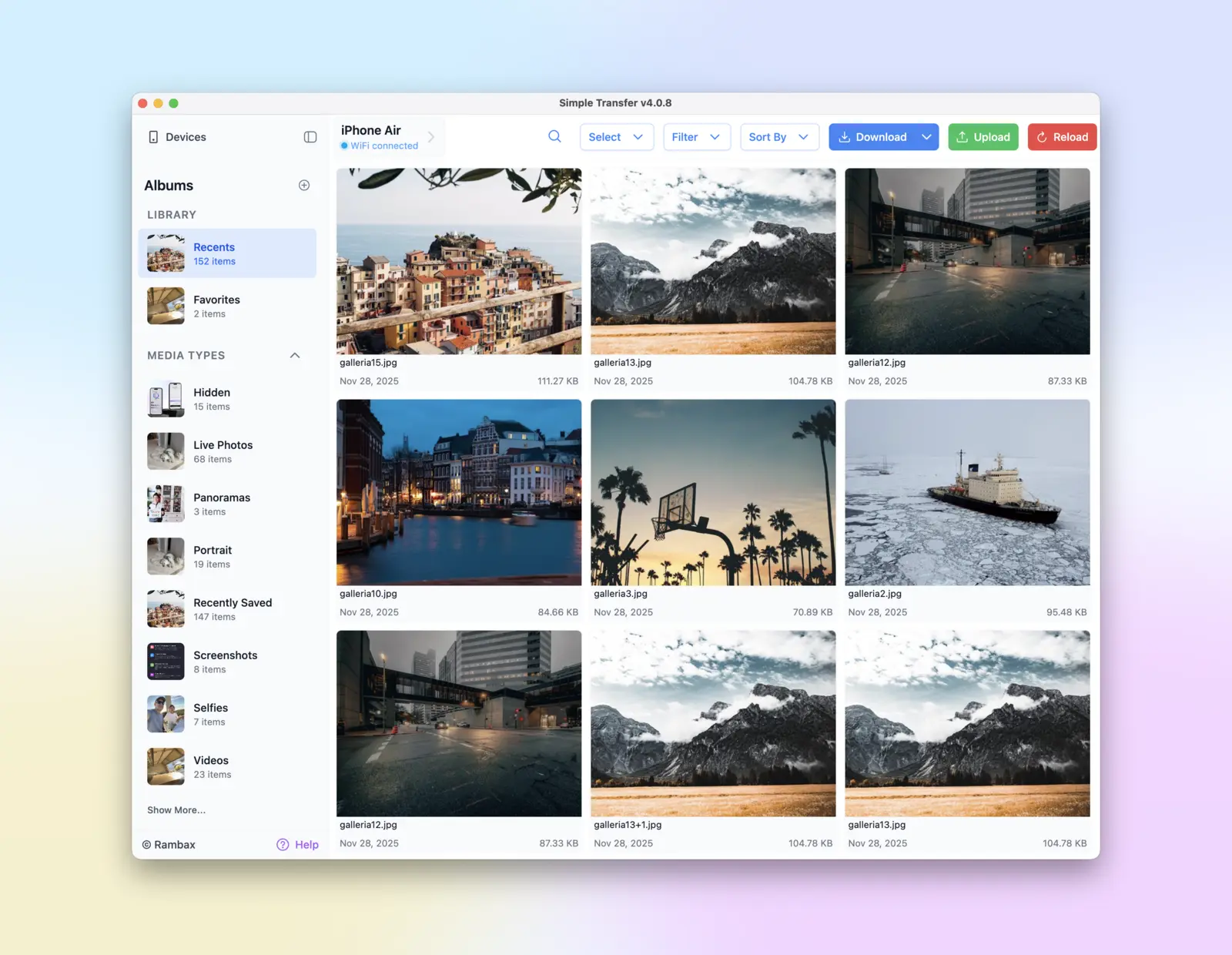 Simple Transfer Desktop downloading photos