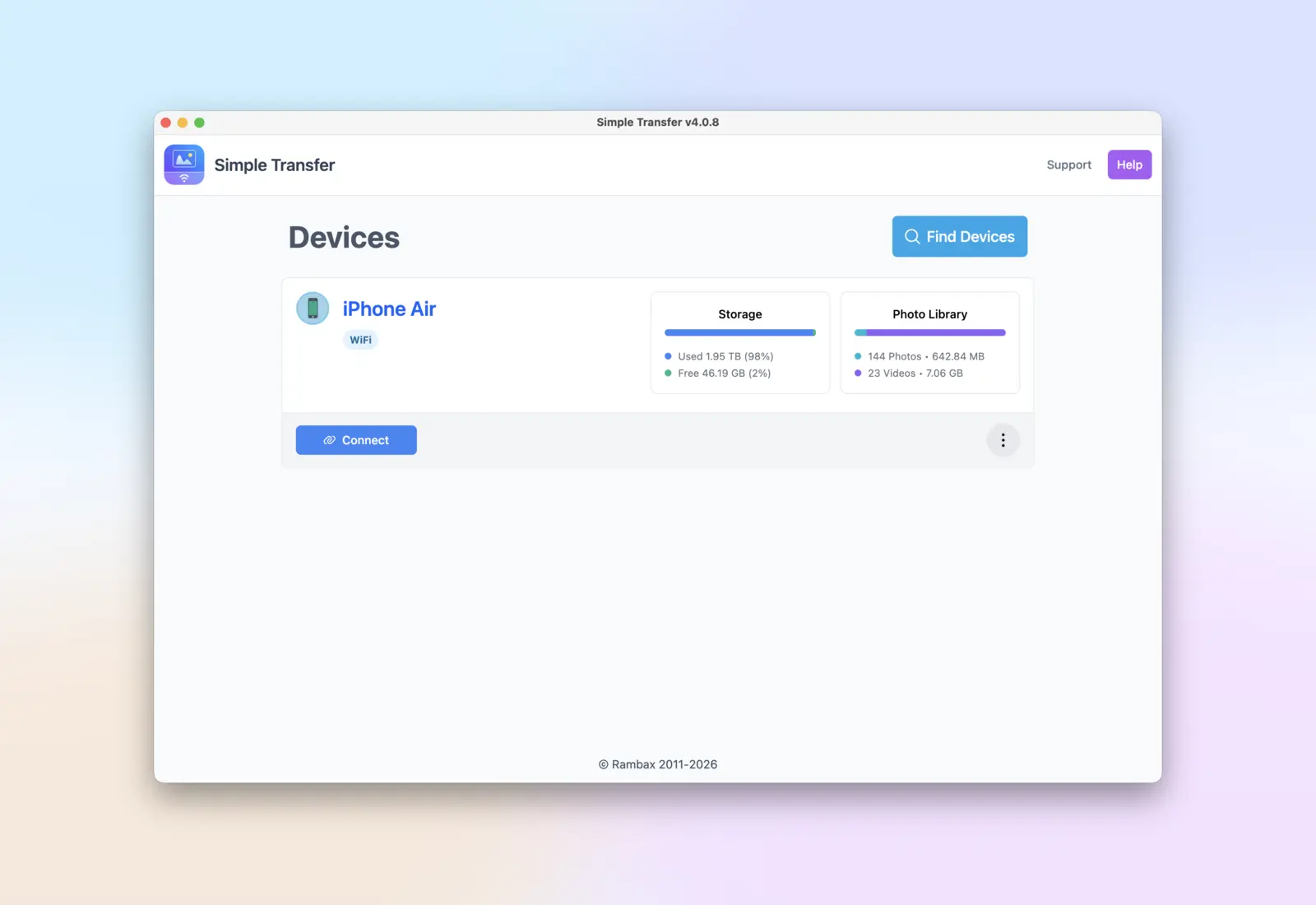 Simple Transfer Desktop app device list